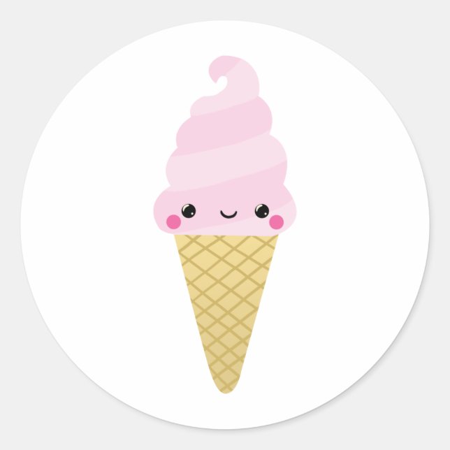Kawaii Ice Cream Cone Runder Aufkleber (Vorderseite)