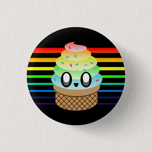 KAWAII ICE CREAM RAINBOW CONE STRIPES BUTTON (Vorderseite)