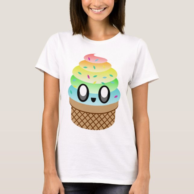 Kawaii Ice Cream Rainbow Cone T-Shirt (Vorderseite)