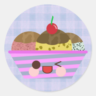 Kawaii Ice Cream Sundae Aromen Köstlich Kariert Runder Aufkleber
