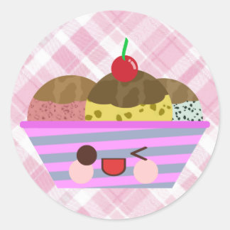 Kawaii Ice Cream Sundae Aromen Köstlich Kariert Runder Aufkleber