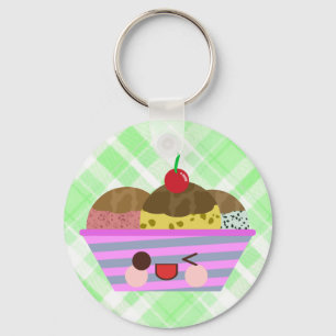 Kawaii Ice Cream Sundae Aromen Köstlich Kariert Schlüsselanhänger