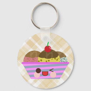 Kawaii Ice Cream Sundae Aromen Köstlich Kariert Schlüsselanhänger