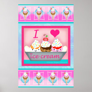 Kawaii Ice Cream Sundae Liebe Kunst, Dichtung und  Poster
