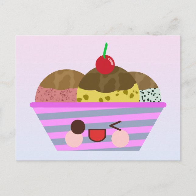 Kawaii Ice Cream Sundae Postkarte (Vorderseite)