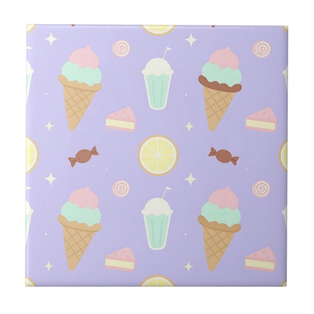 Kawaii Ice Cream Sweets Pattern Fliese (Vorderseite)