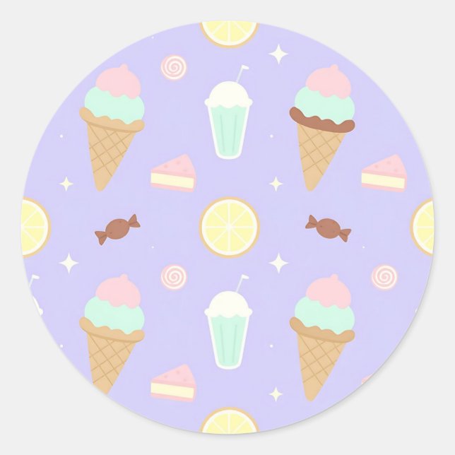 Kawaii Ice Cream Sweets Pattern Runder Aufkleber (Vorderseite)