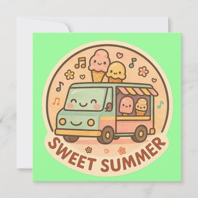 Kawaii Ice Cream Truck Sweet Summer Sticker Einladung (Vorderseite)
