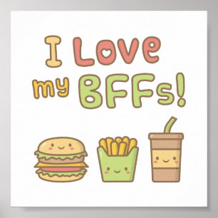 Kawaii ich liebe meine BFFs Fast Food Doodle Poster