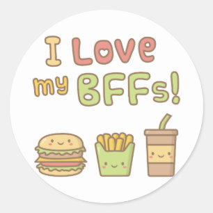 Kawaii Ich liebe meine BFFs Fast Food Doodle Runder Aufkleber