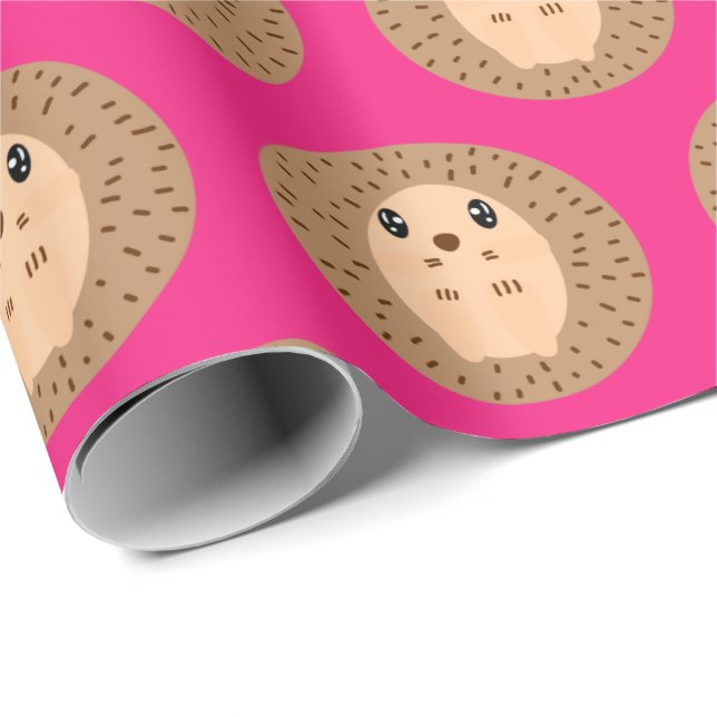 Kawaii Igel Rosa Wrapping Paper Geschenkpapier (Rolleneckpunkt)