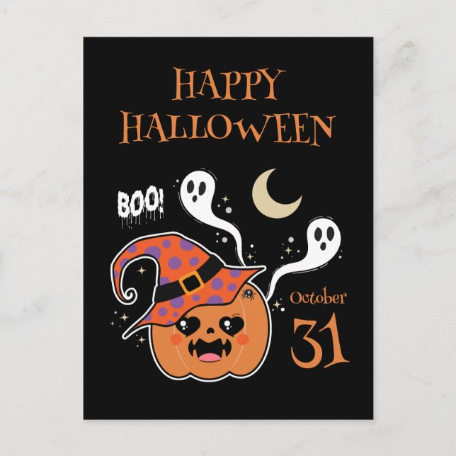 Kawaii Jack O' Lantern Creepy Niedlich Postkarte (Vorderseite)