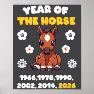 Kawaii Jahr des Pferdes Chinesisches Sternzeichen  Poster