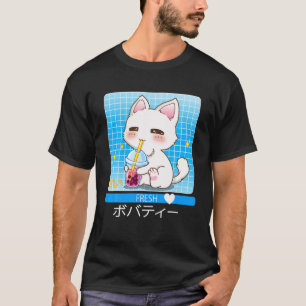 Kawaii Japanese Anime Cat Drinking Boba Tee Niedli