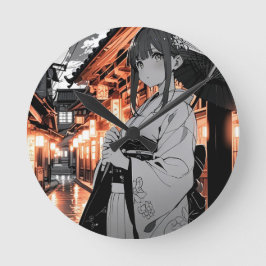 KAWAII Japanese Girl clock Runde Wanduhr