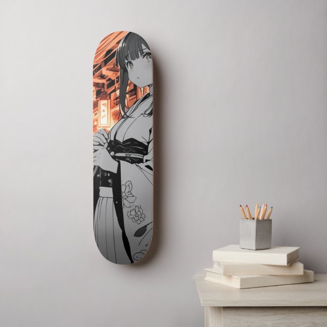 KAWAII Japanese Girl Skateboarding Skateboard (Wandkunst)