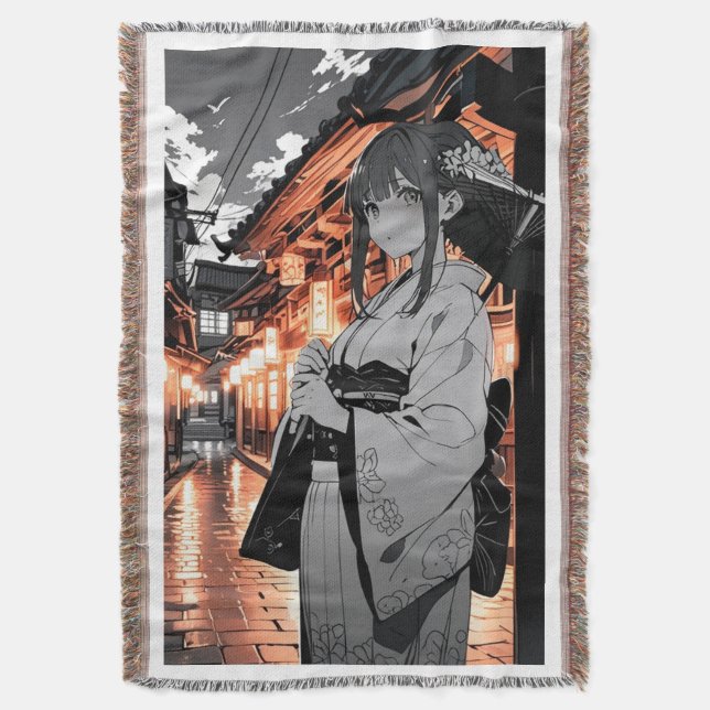 KAWAII Japanese Girl throw blanket Decke (Vorderseite Vertikal)