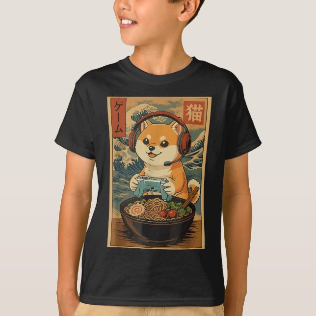 Kawaii Japanese Ramen Dog Retro Gaming Shirts For  (Vorderseite)