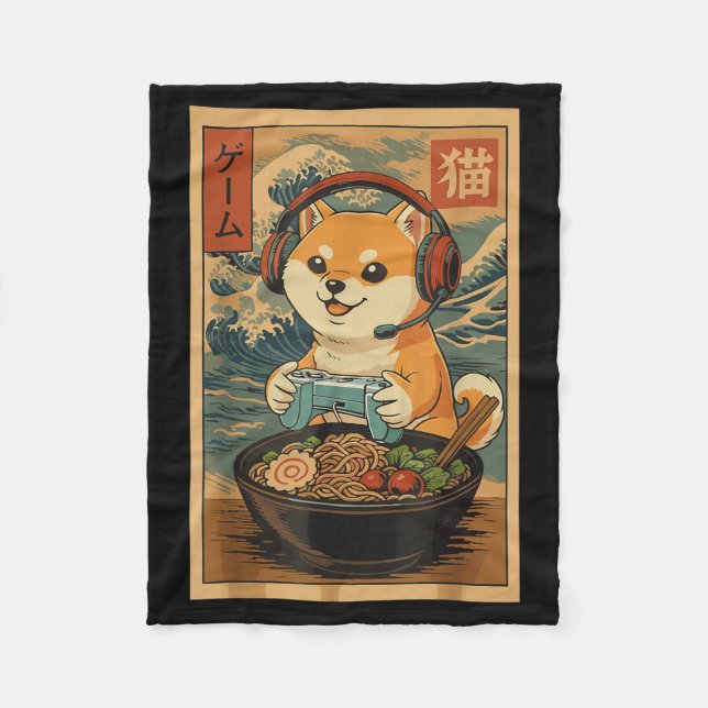 Kawaii Japanese Ramen Dog Retro Gaming Shirts For  Fleecedecke (Vorderseite)