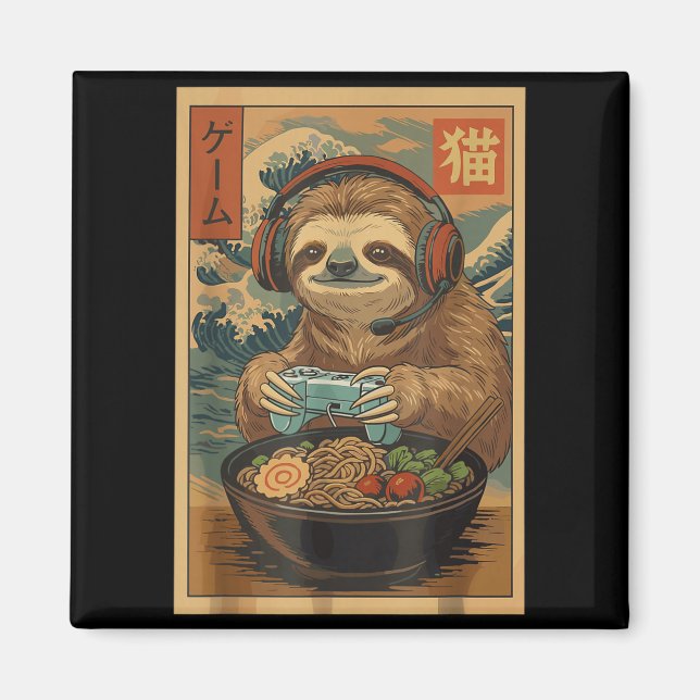 Kawaii Japanese Ramen Sloth Retro Gaming Shirts Fo Magnet (Vorne)