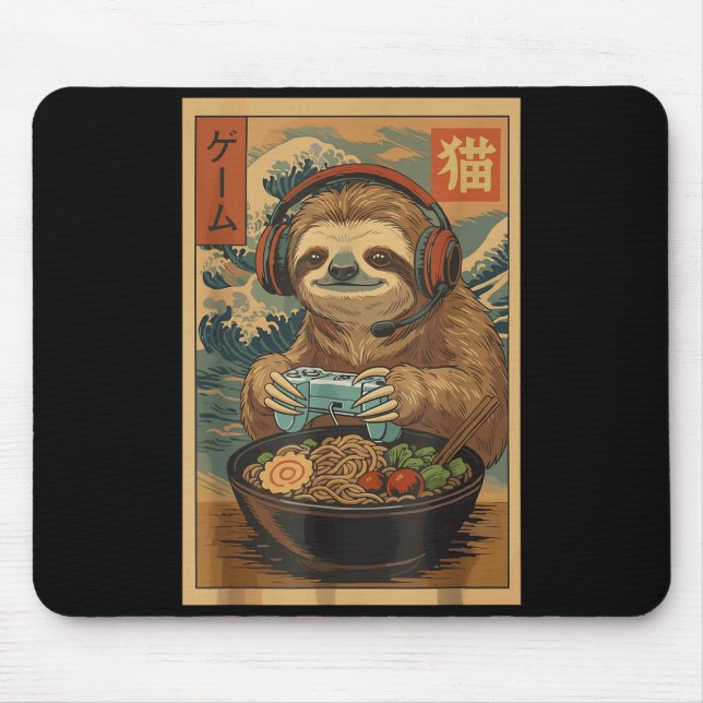 Kawaii Japanese Ramen Sloth Retro Gaming Shirts Fo Mousepad (Vorne)