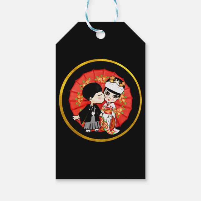 Kawaii Japanese Wedding Bride Groom - Niedlicher C Geschenkanhänger (Vorderseite)