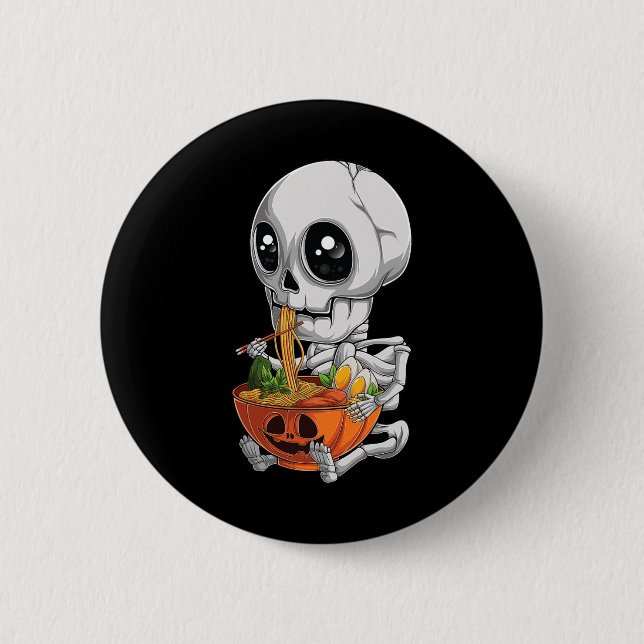 Kawaii Japanisch Anime Skeleton Halloween Ramen Fo Button (Vorderseite)