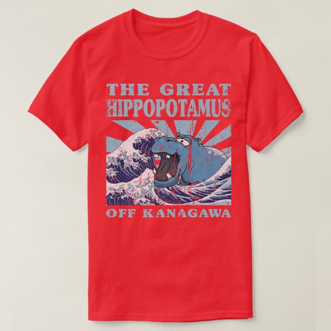 Kawaii Japanisch Great Wave Great Hippo Niedlich J T-Shirt (Design vorne)