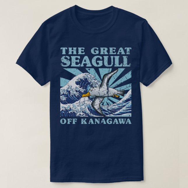 Kawaii Japanisch Great Wave Great Seagull Niedlich T-Shirt (Design vorne)