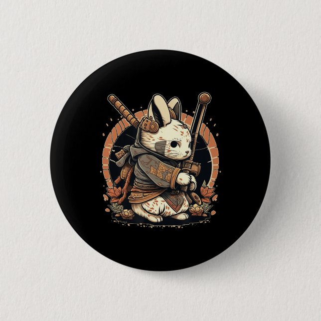 Kawaii Japanisch Style Samurai Bunny Anime Button (Vorderseite)