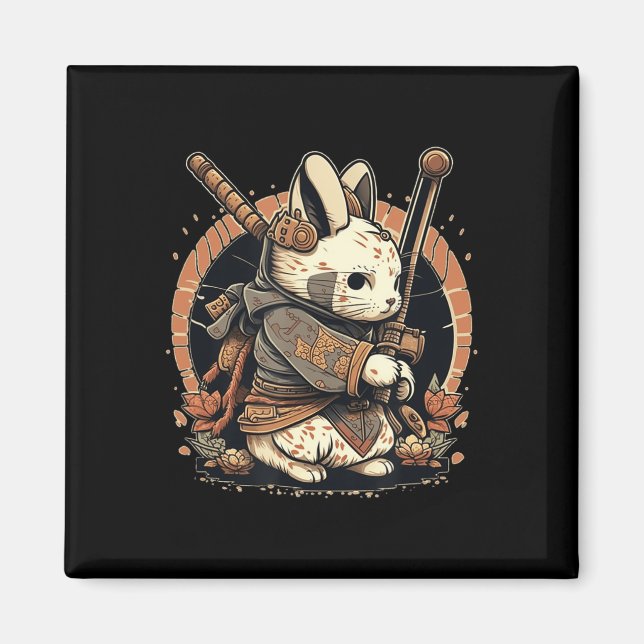 Kawaii Japanisch Style Samurai Bunny Anime Magnet (Vorne)