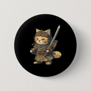 Kawaii Japanisch Style Samurai Cat Anime Button