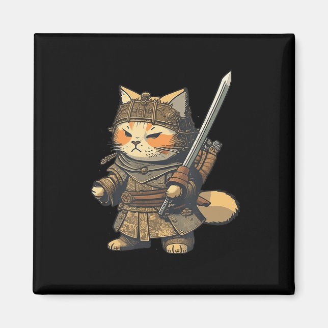 Kawaii Japanisch Style Samurai Cat Anime Magnet (Vorne)