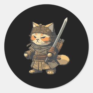 Kawaii Japanisch Style Samurai Cat Anime Runder Aufkleber