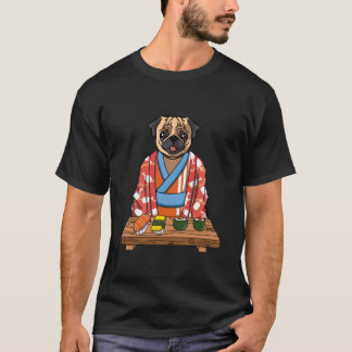 Kawaii Japanischer Mops Dog Kimono Sushi T-Shirt