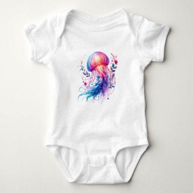 Kawaii Jellyfish Illustration | Cute Creature Art Baby Strampler (Vorderseite)