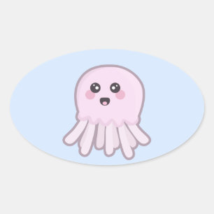 Kawaii Jellyfish Ovaler Aufkleber