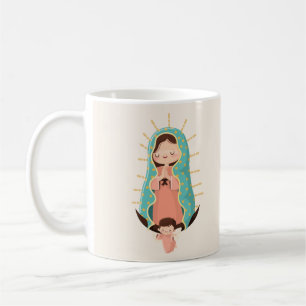 Kawaii Jungfrau von Guadalupe mit Engel und Gebet Kaffeetasse