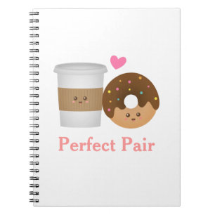 Kawaii Kaffee und Donut verliebt, perfektes Paar Notizblock