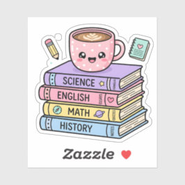 Kawaii-Kaffeetasse und Studienbücher Aufkleber