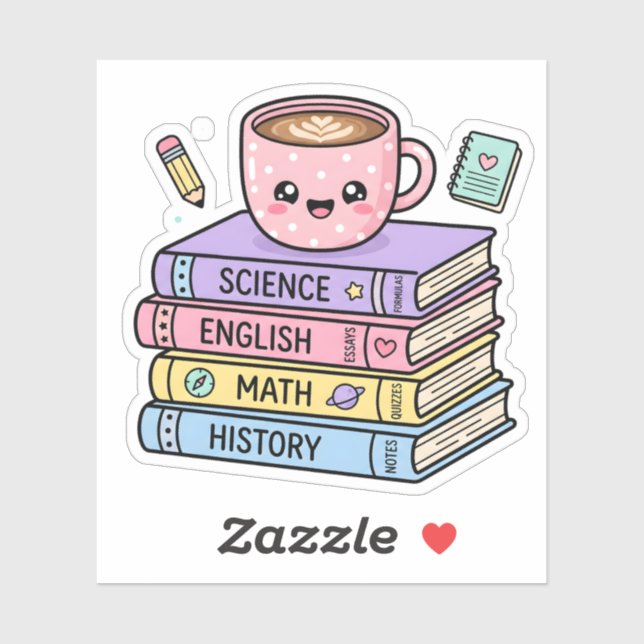 Kawaii-Kaffeetasse und Studienbücher Aufkleber (Blatt)
