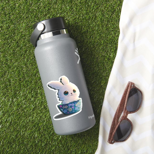 Kawaii Kaninchen in einer Schüssel mit Blume dekor Aufkleber (HydroFlask Insitu)
