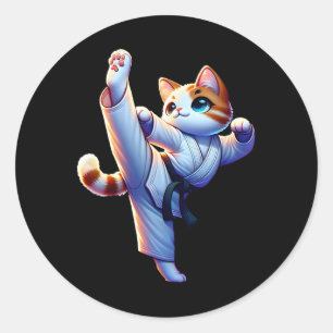 Kawaii Karate-Katze in Aktion Runder Aufkleber