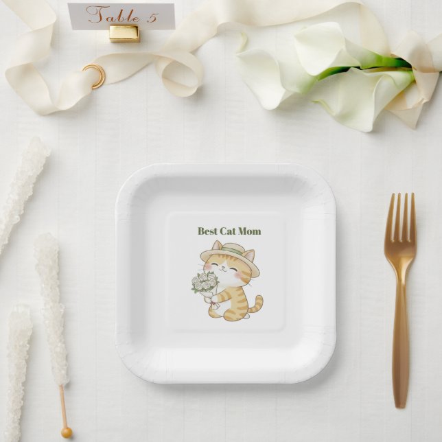 Kawaii-Katz-Gärtner-Rosenstrauß-Papierteller Pappteller (Hochzeit)