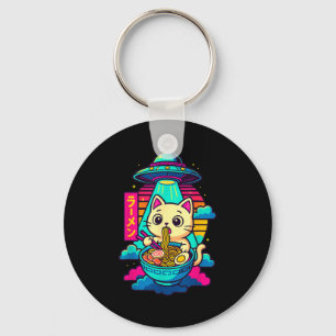 Kawaii-Katze-Alien-Ufo-Ramen-Grafik-T-Shirt Lustig Schlüsselanhänger