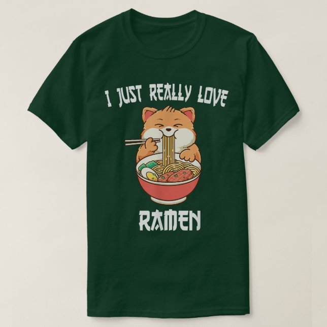 Kawaii Katze fressen Ramen Japanisch Anime Noodles T-Shirt (Design vorne)