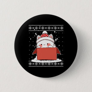 Kawaii Katze in einer Schachtel Weihnachten Niedli Button