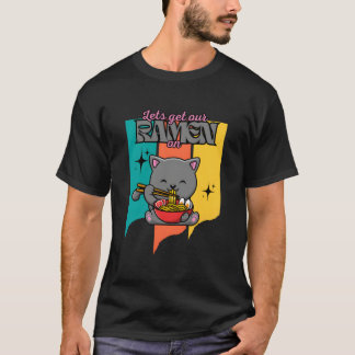 Kawaii-Katze isst japanisches Essen, lasst uns uns T-Shirt