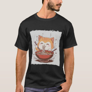 Kawaii-Katze isst Ramen-Nudeln Anime T-Shirt- T-Shirt