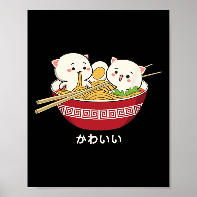 Kawaii Katze Japanisch Tokio Anime Cat Ramen T Shi Poster (Vorne)